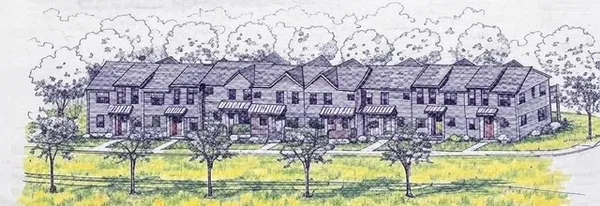 a swimming pool with trees in the background