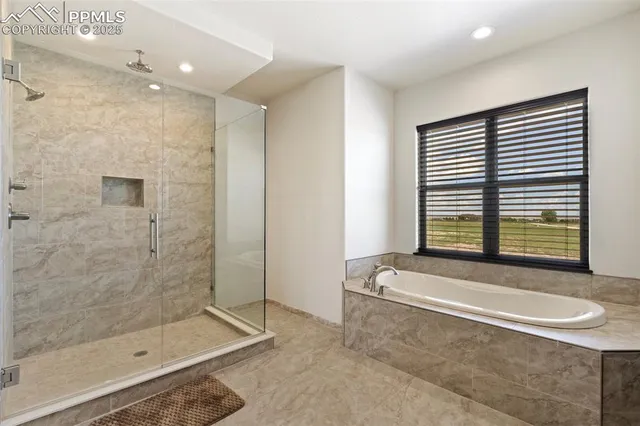 a bathroom with a bath tub and a shower
