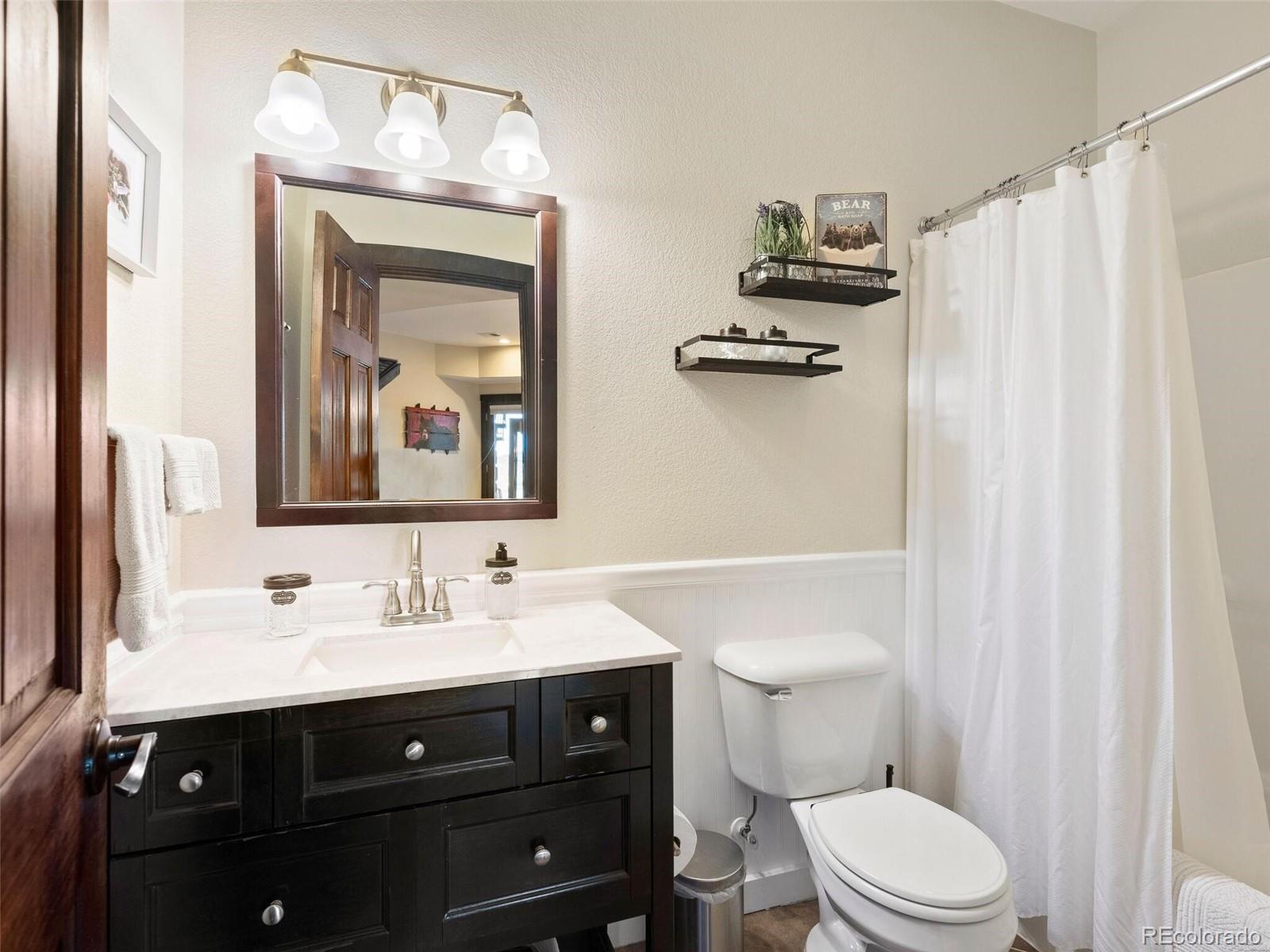 913 Saddle Ridge Drive Evergreen, CO 80439 - Photo 39 of 50 a bathroom with a toilet a sink and a mirror