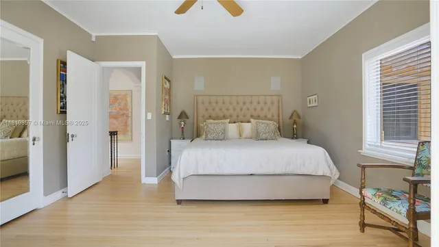 an aerial view of house with a garden