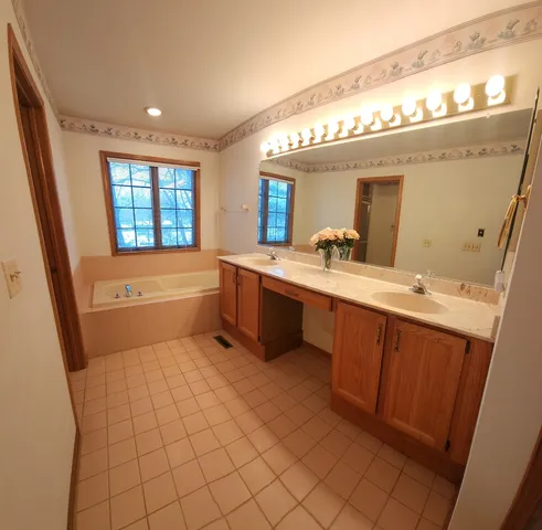 a bathroom with a bathtub