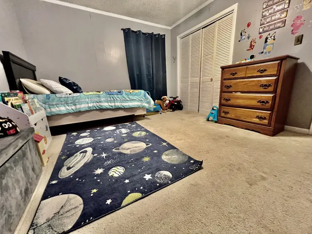 a bedroom with a bed and a dresser