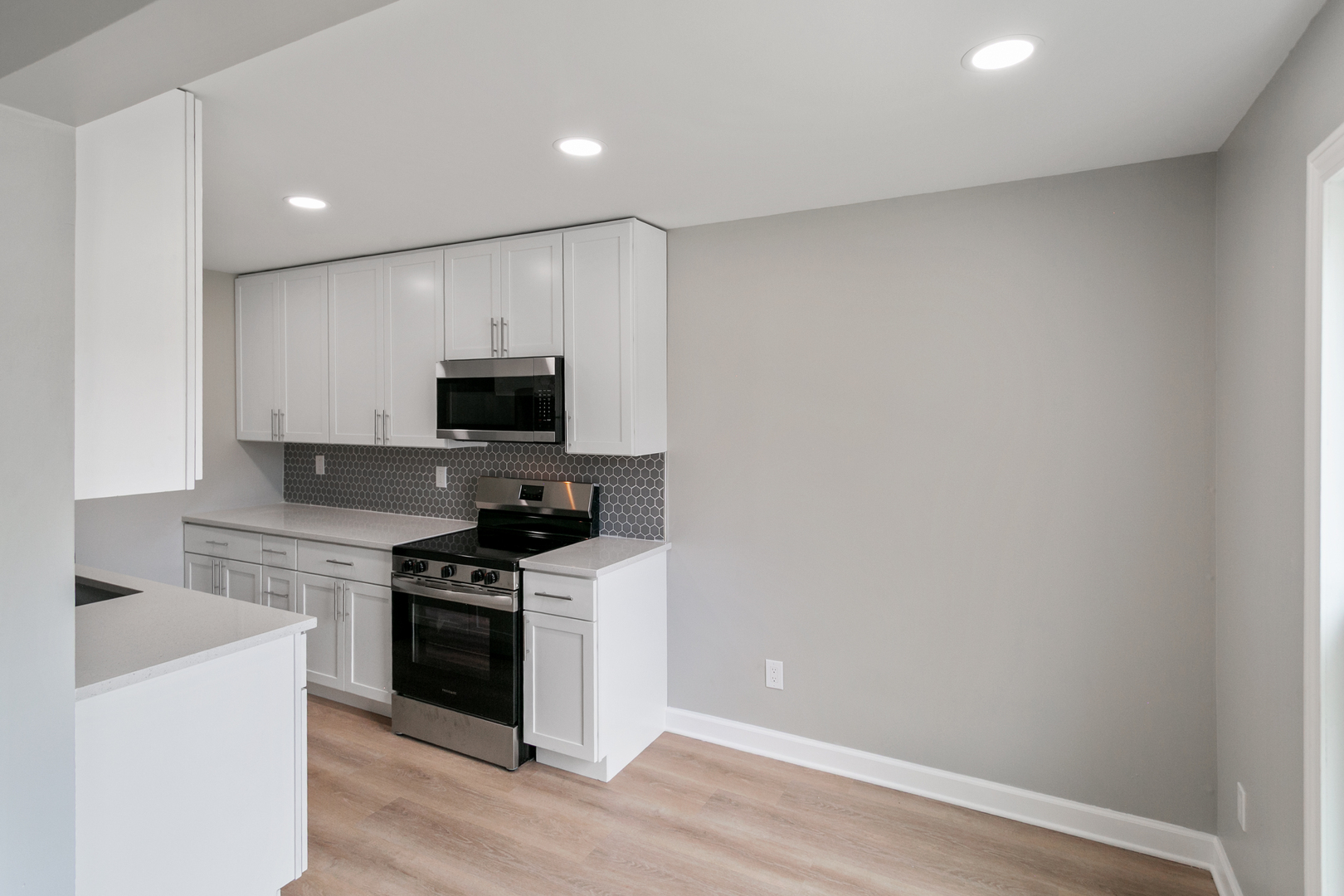 405 East Reed Street, Unit 9 Braidwood, IL 60408 - Photo 5 of 14 a kitchen with granite countertop a stove and a microwave