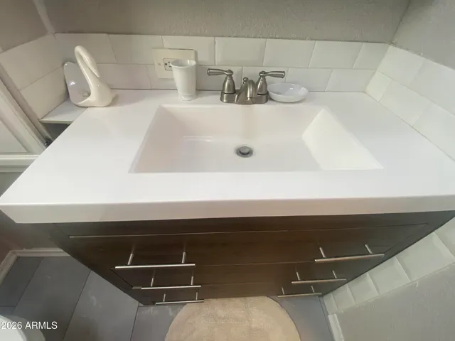 a bathroom with a sink and a washing machine