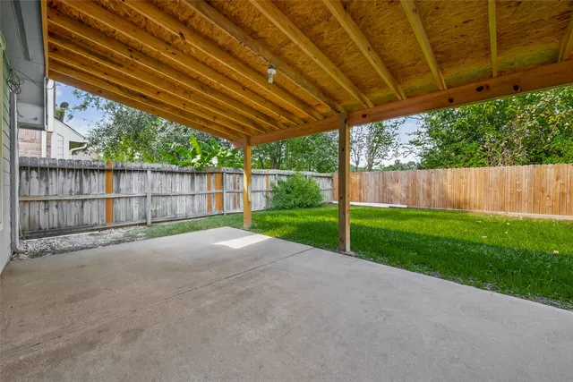 a view of a backyard with plants and trees