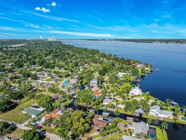 a view of a lake with a city