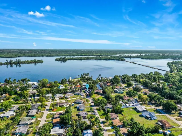 a view of a lake with a city