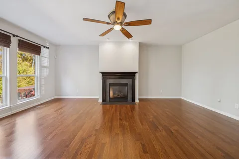 a view of an entryway with a chandelier