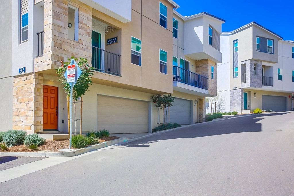 a front view of a building with street