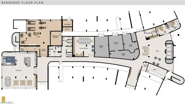 a room with gym equipment and view of living room