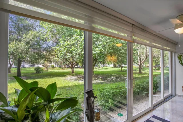 a view of a garden from a window