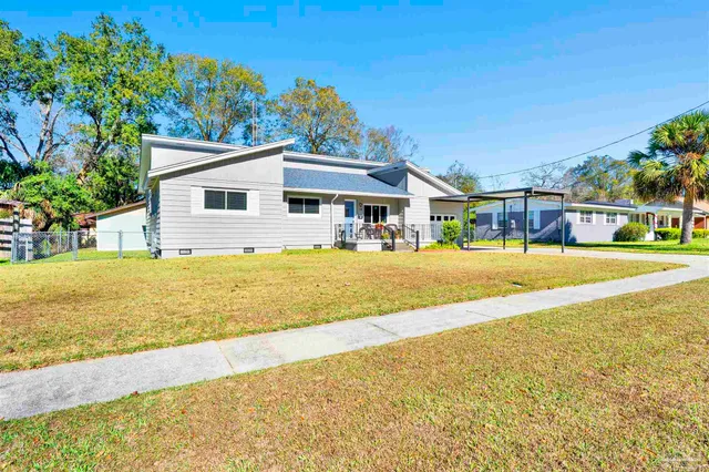 a view of stairs and flowers