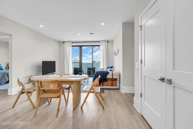 a workspace with furniture and wooden floor