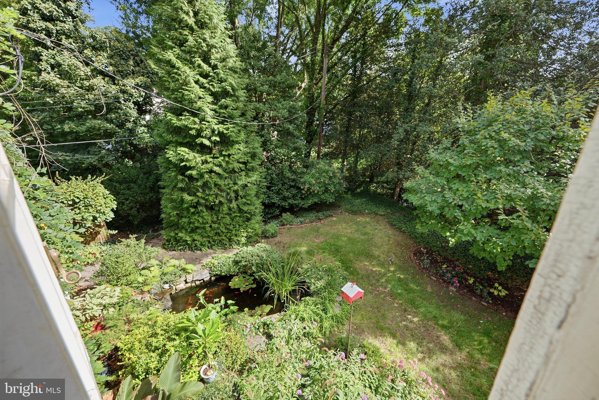 4 Swarthmore Place Swarthmore, PA 19081 - Photo 54 of 67 View of Koi Pond from 2nd floor landing window