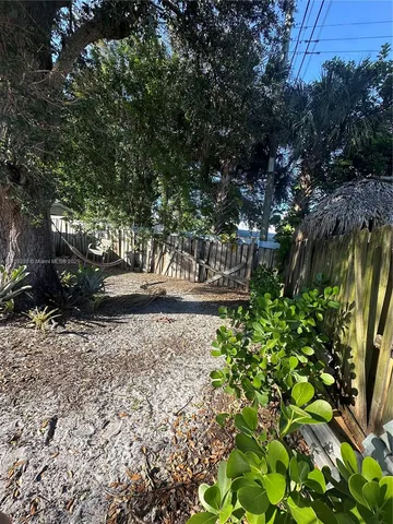 a view of a backyard with a tree
