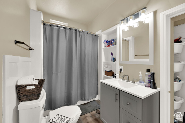 1632 South Main Street Springville, UT 84663 - Photo 8 of 93 Bathroom featuring vanity, wood finished floors, and a shower with shower curtain