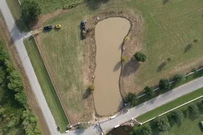 an aerial view of a highlighted house