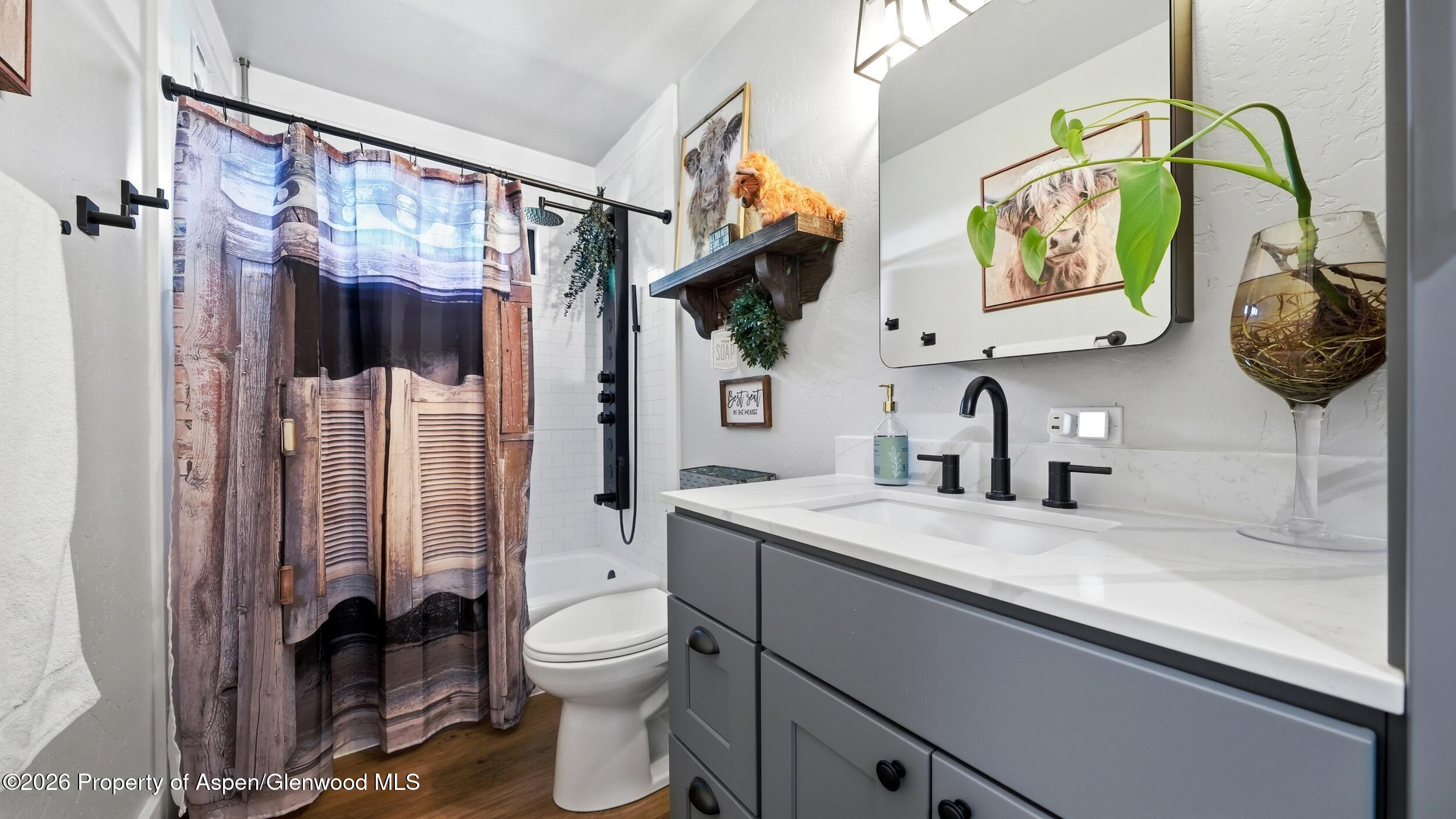 445 South Camp Road Grand Junction, CO 81507 - Photo 24 of 37 a bathroom with a granite countertop sink a toilet and a mirror