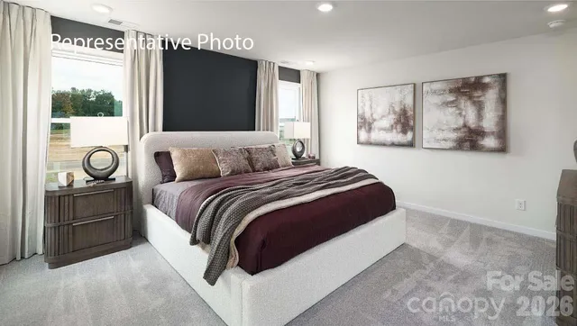 a bedroom with a bed and dresser