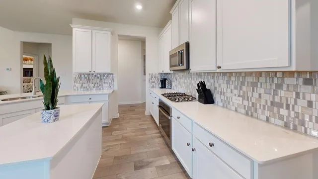 a kitchen with a sink and cabinets
