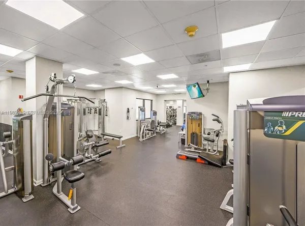 a view of a room with gym equipment