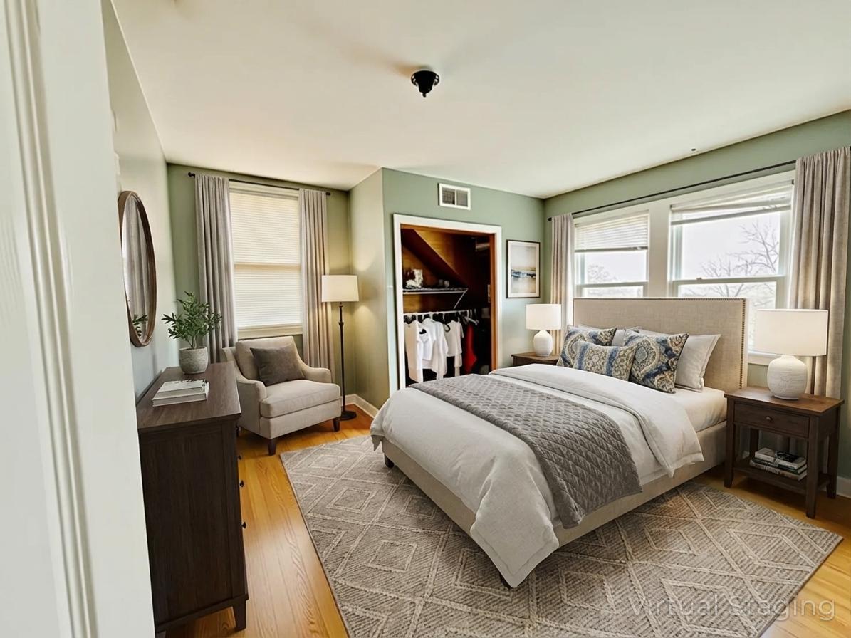 5542 South Nottingham Avenue Chicago, IL 60638 - Photo 13 of 39 a bedroom with a bed wooden floor and windows
