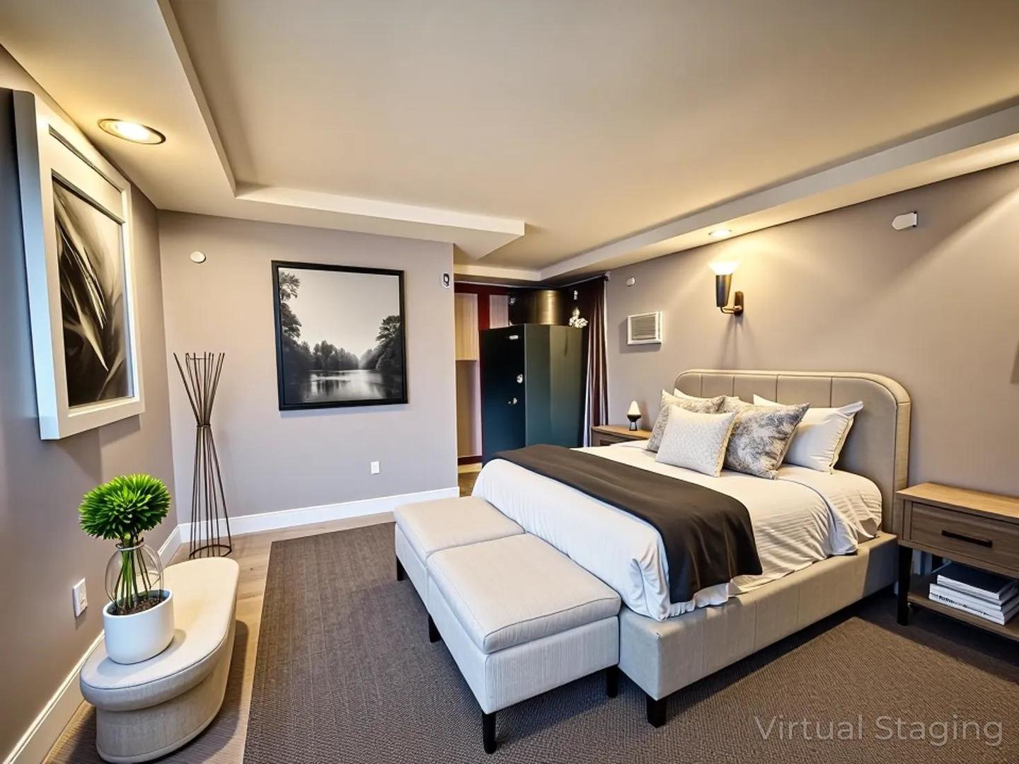 5542 South Nottingham Avenue Chicago, IL 60638 - Photo 27 of 39 a bedroom with a large bed and a potted plant