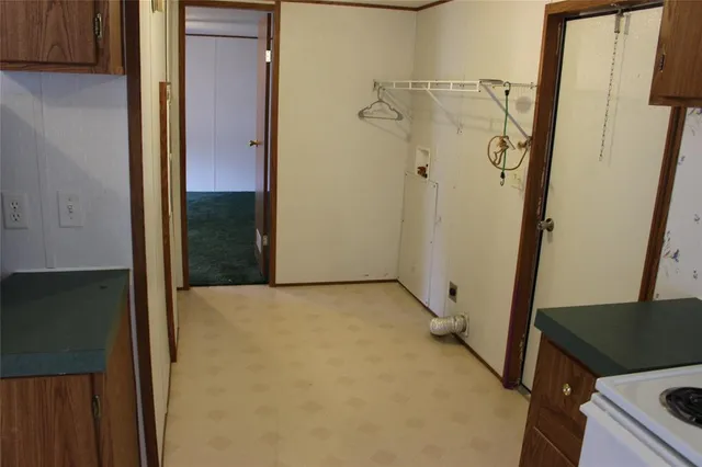 a view of a small space with a window