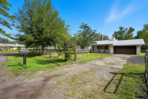 a view of a house with backyard and a tree