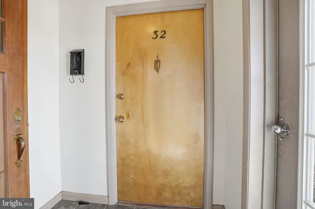 a view of yard from a corridor