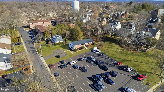 an aerial view of a house with a garden