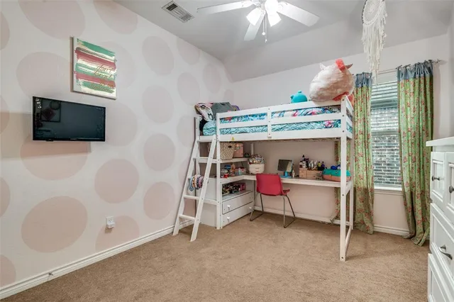 a bed room with a bed and a television