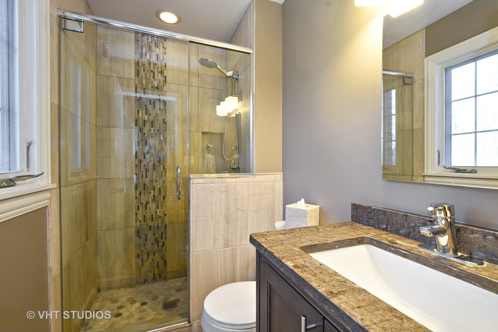 176 Old Sutton Road Barrington Hills, IL 60010 - Photo 13 of 27 a bathroom with a granite countertop sink toilet and shower