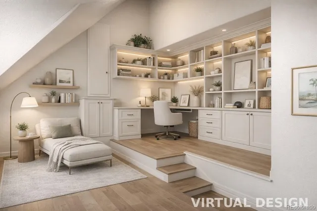 a bedroom with furniture and a wooden floor
