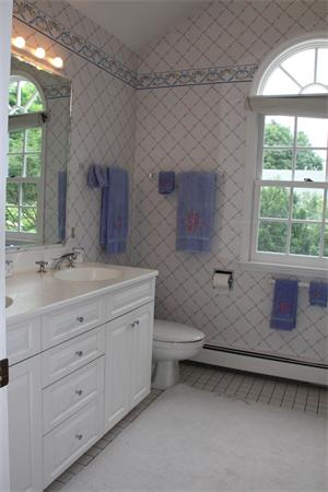 6 Wampatuck Road Dedham, MA 02026 - Photo 24 of 30 a bathroom with a double vanity sink a toilet and a mirror