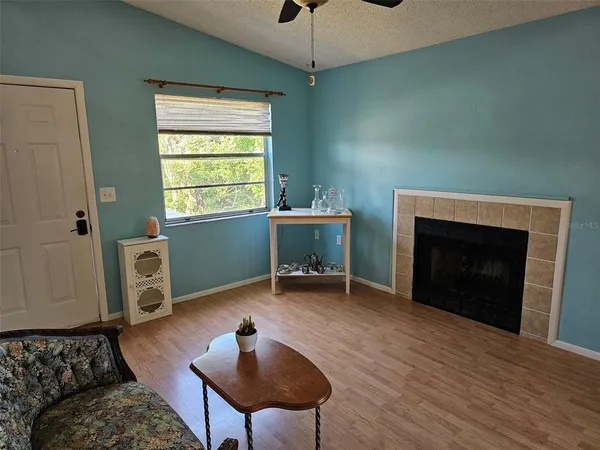 a view of livingroom with furniture and fireplace