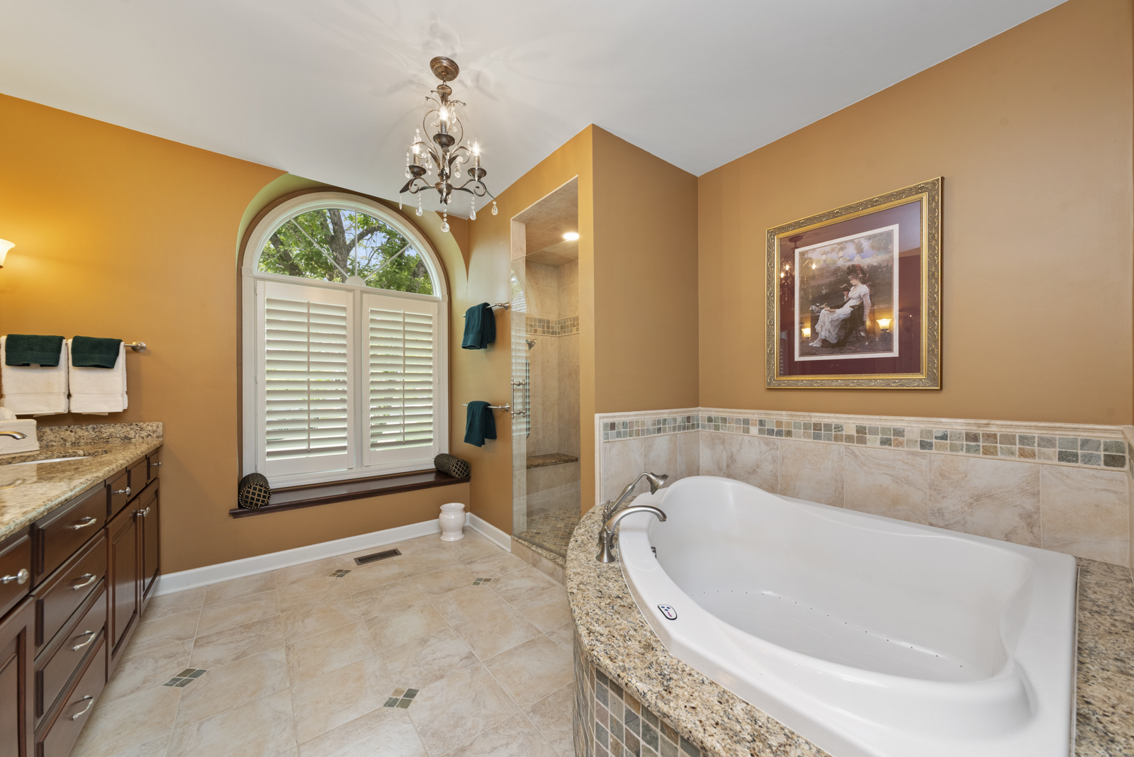 20 Lake Ridge Club Court Burr Ridge, IL 60527 - Photo 22 of 43 a bathroom with a tub a window and a chandelier