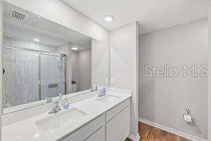 11014 Golden Warbler Road Brooksville, FL 34613 - Photo 17 of 50 a bathroom with a sink and a mirror