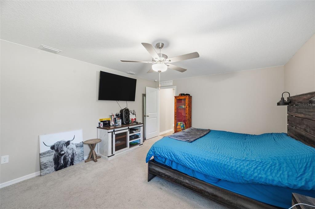 11014 Golden Warbler Road Brooksville, FL 34613 - Photo 18 of 50 a bedroom with a bed and a flat screen tv