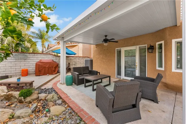 a building outdoor space with patio furniture