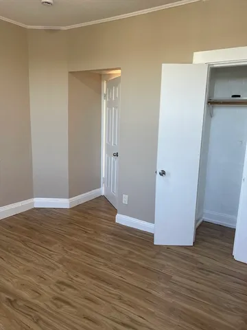 a view of wooden floor and closet in a room