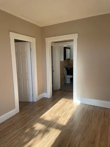 a view of a livingroom with wooden floor and closet