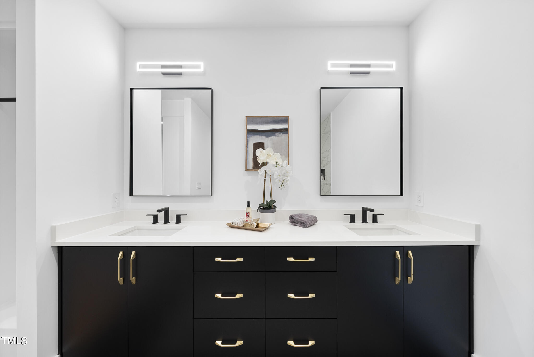 517 East Cabarrus Street Raleigh, NC 27601 - Photo 29 of 58 a bathroom with a double vanity sink and mirror