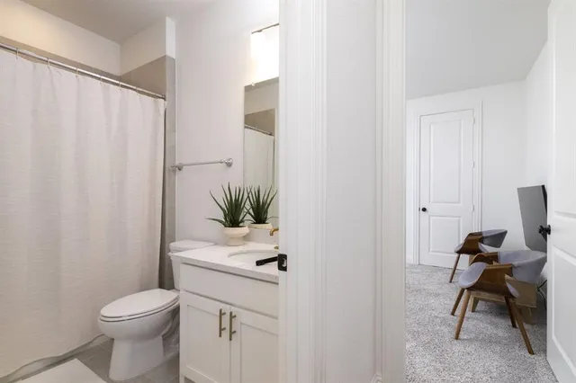 a bathroom with a sink toilet and a mirror