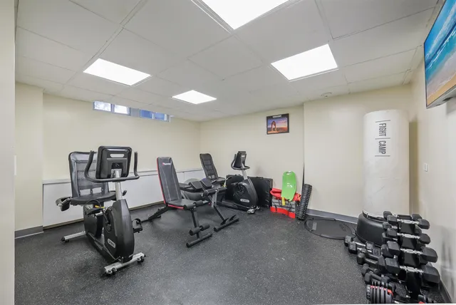 a view of a room with gym equipment