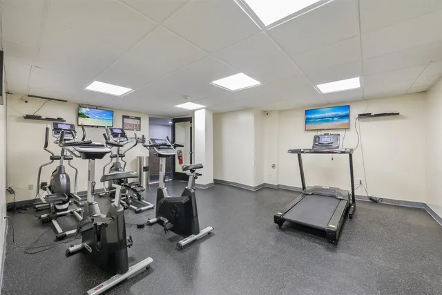 a view of a room with gym equipment