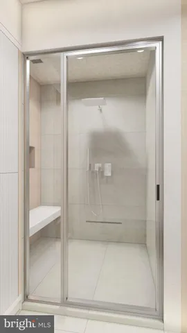 a view of a room with shelves