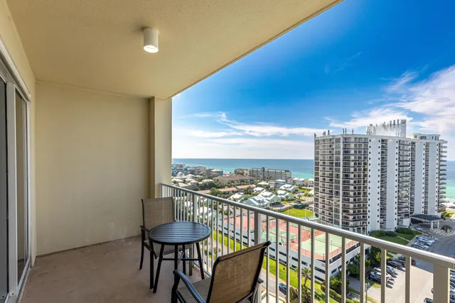 a view of a balcony with city view