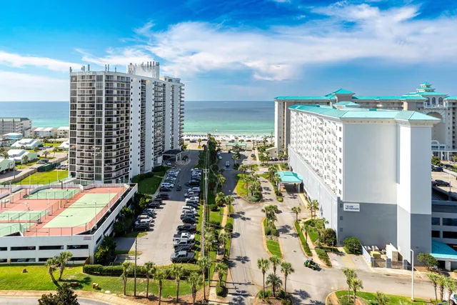 a view of a city with tall buildings