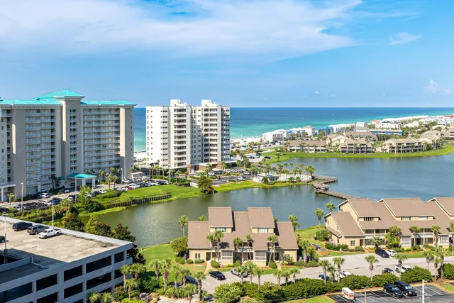 an aerial view of a swimming pool